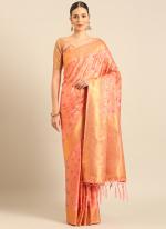 Banarasi Silk Peach Pink Party Wear Weaving Saree